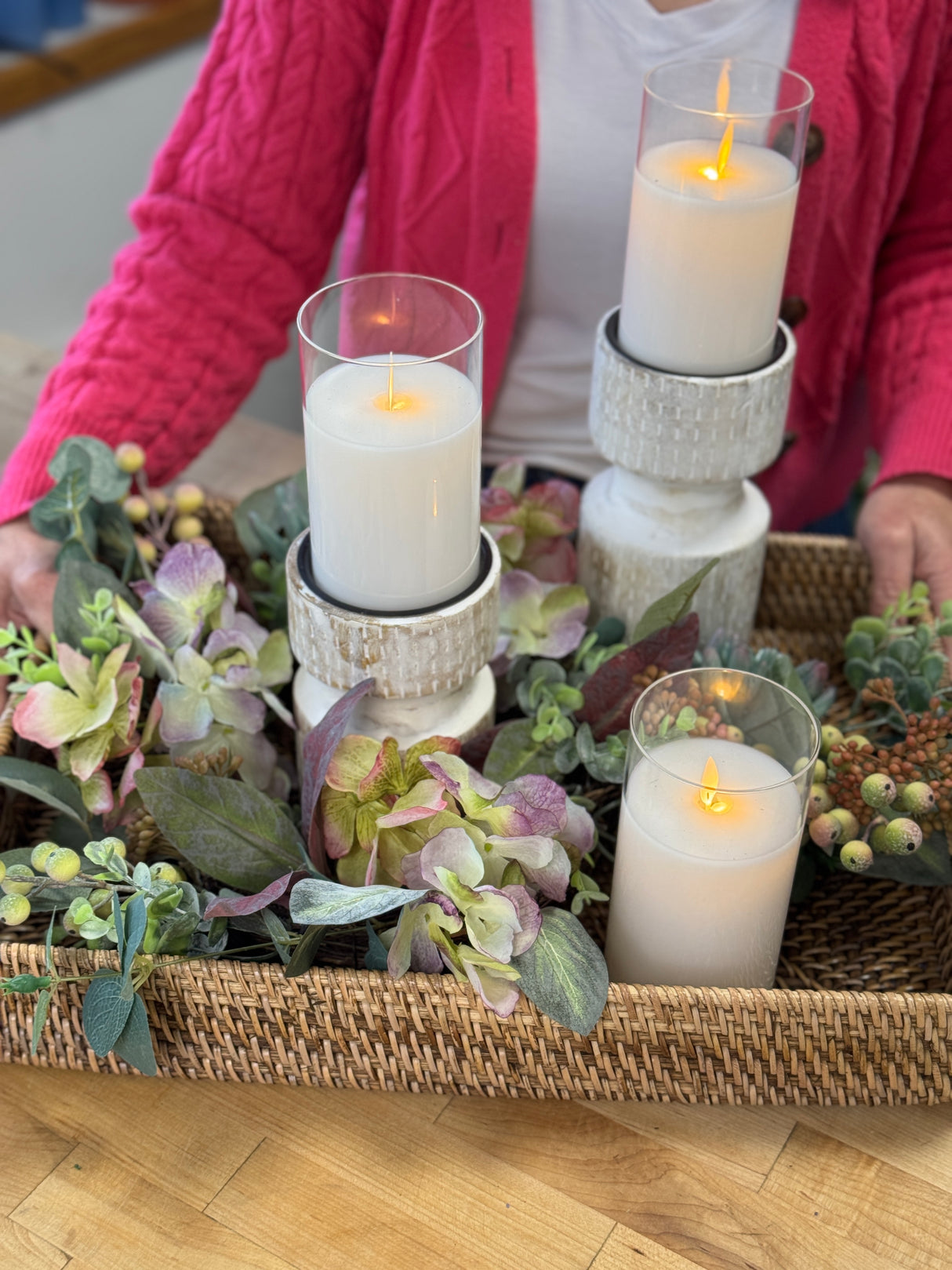 18" Hydrangea Succulent Candle Ring