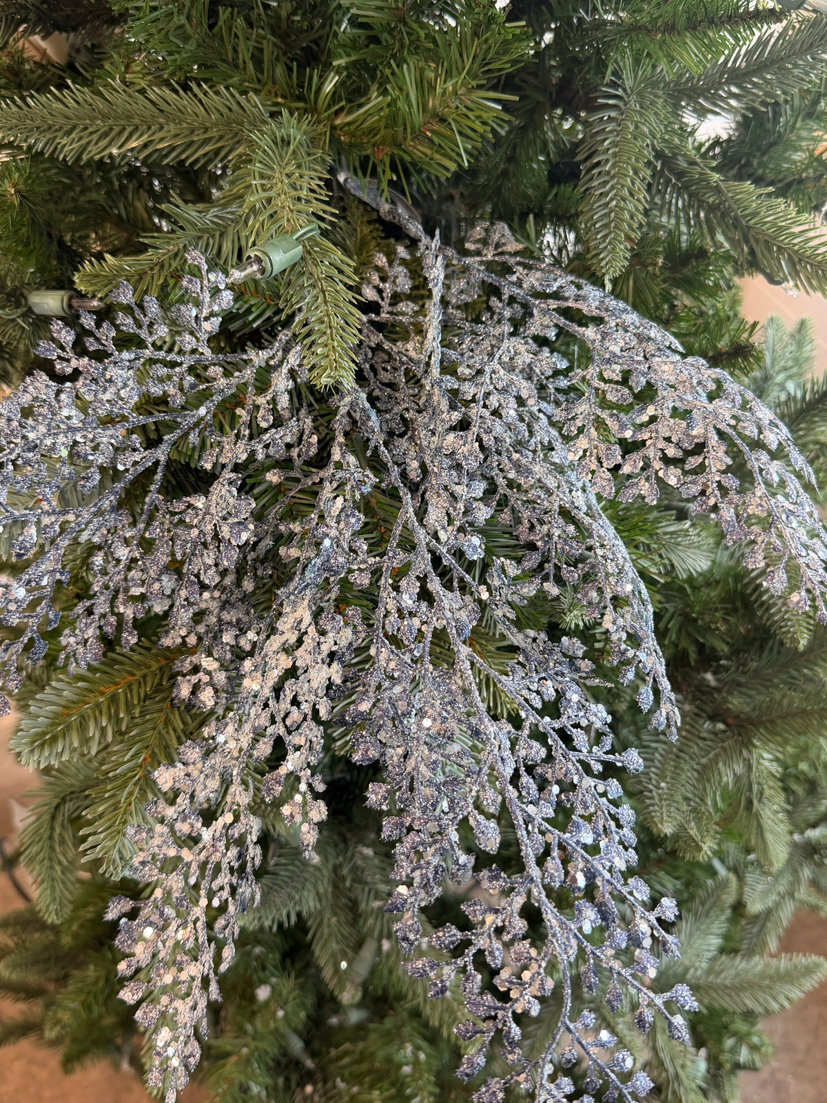 Blue Silver Glittered Maidenhair Bendy Spray