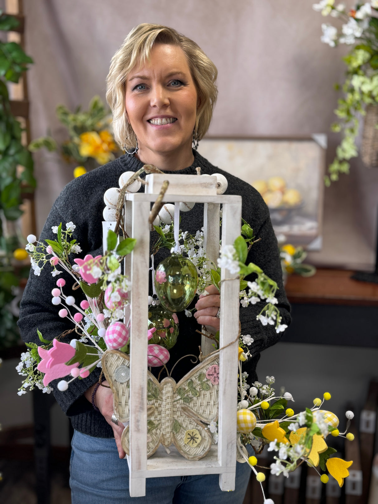 18" Pink Gingham Egg & Tulip Spray