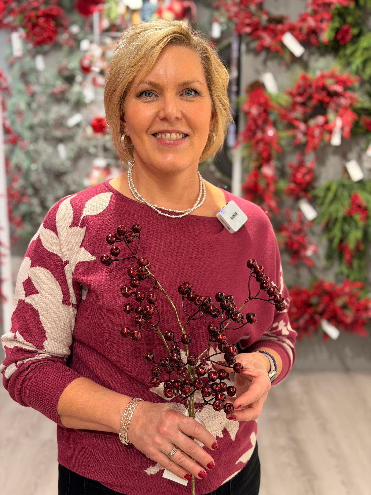 Burgundy Glitter Berry Spray