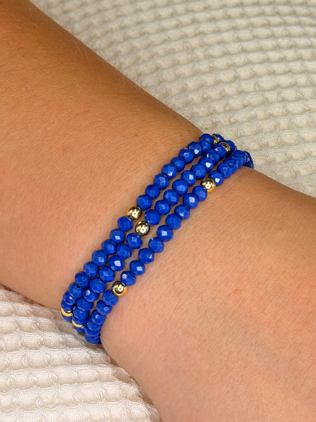 Royal Blue with Gold Ball Stretchy Facet Mila-Mix Bracelet