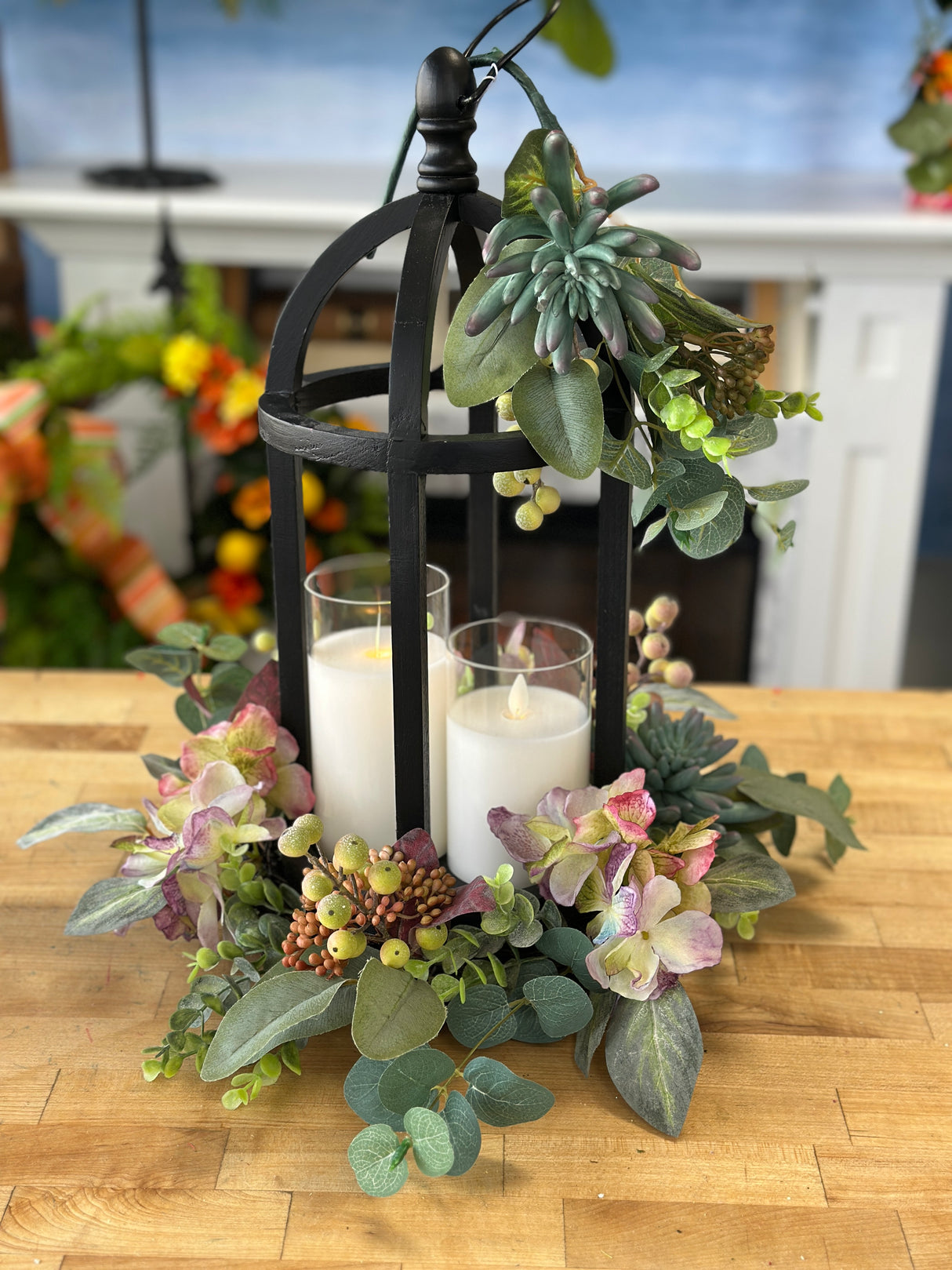 18" Hydrangea Succulent Candle Ring