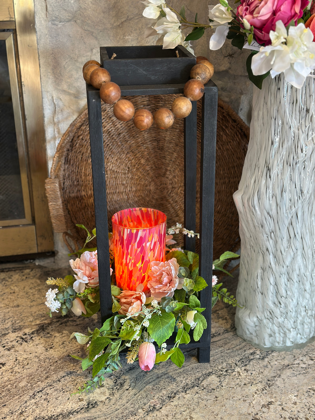 Black Bead Handle Lantern -2 Sizes