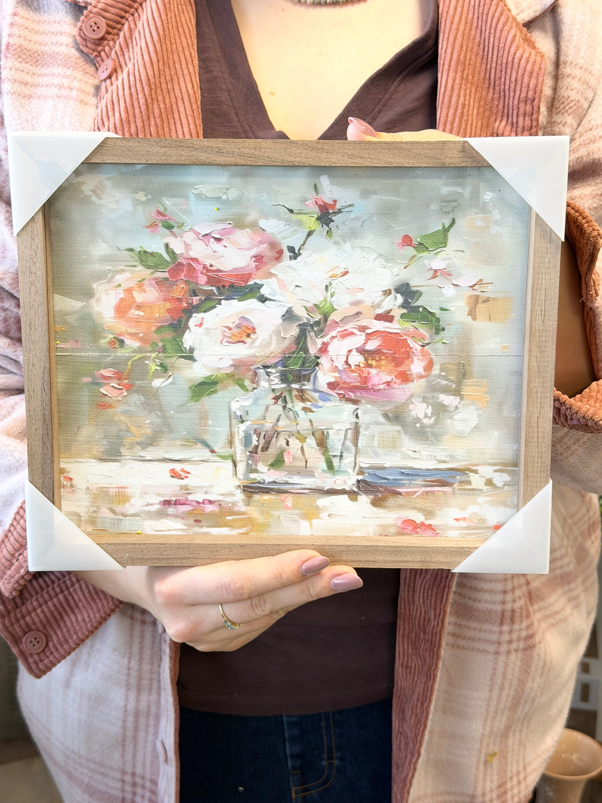 Vintage Floral Vase Wood Art