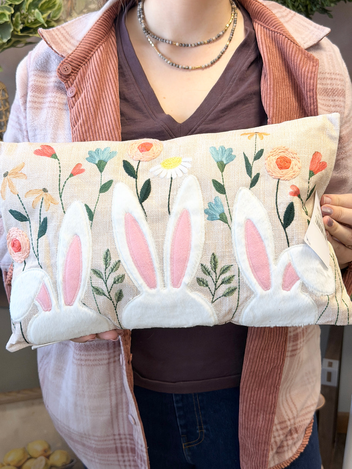 Bunny Blooms Throw Pillow Lumbar