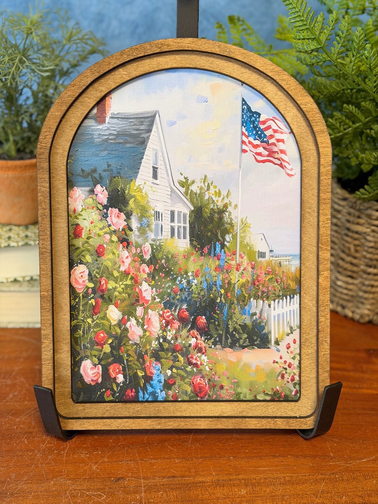 Arch Top Patriotic Beach House Framed Art