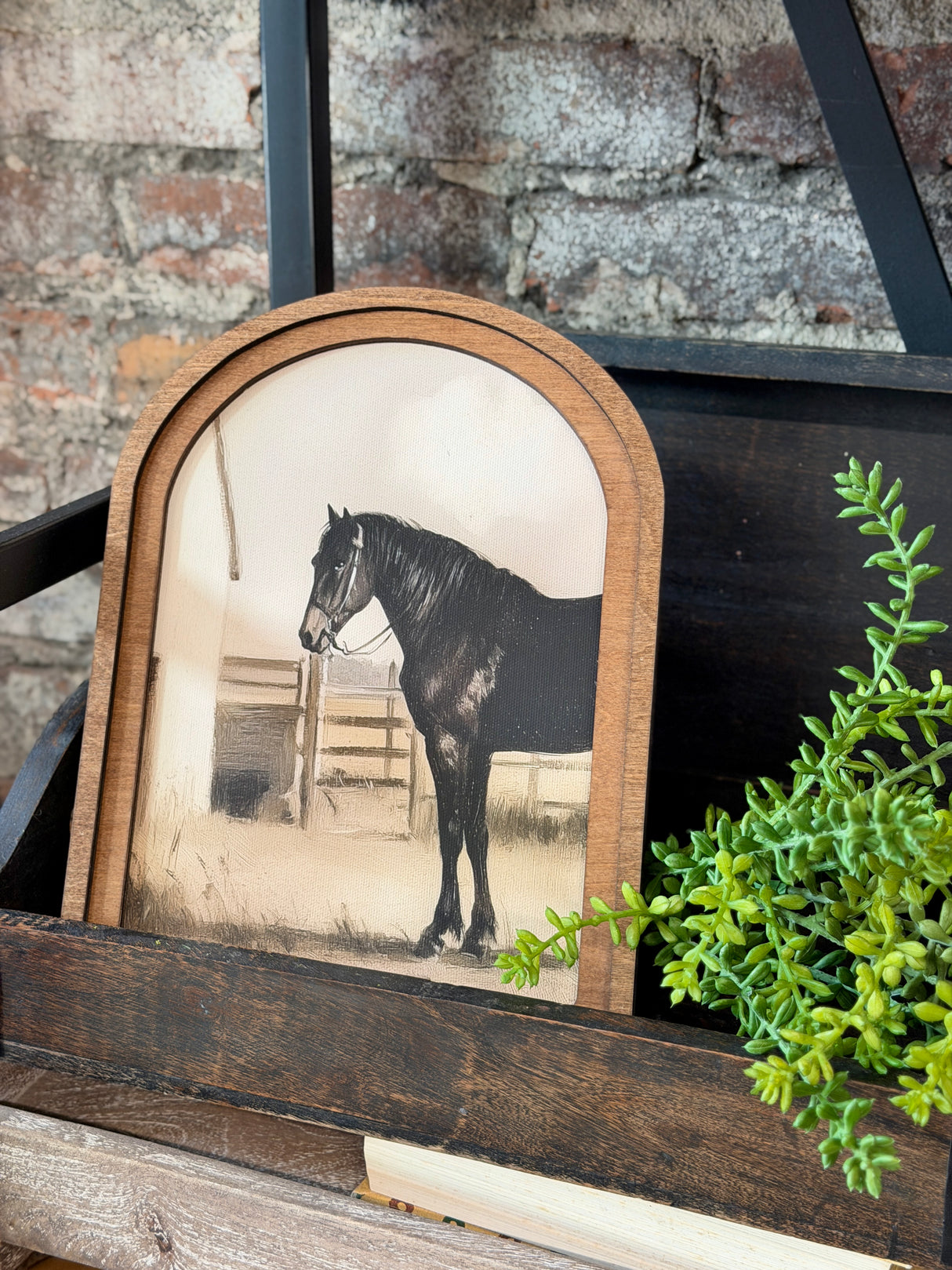 Arch Top Black Horse Framed Art