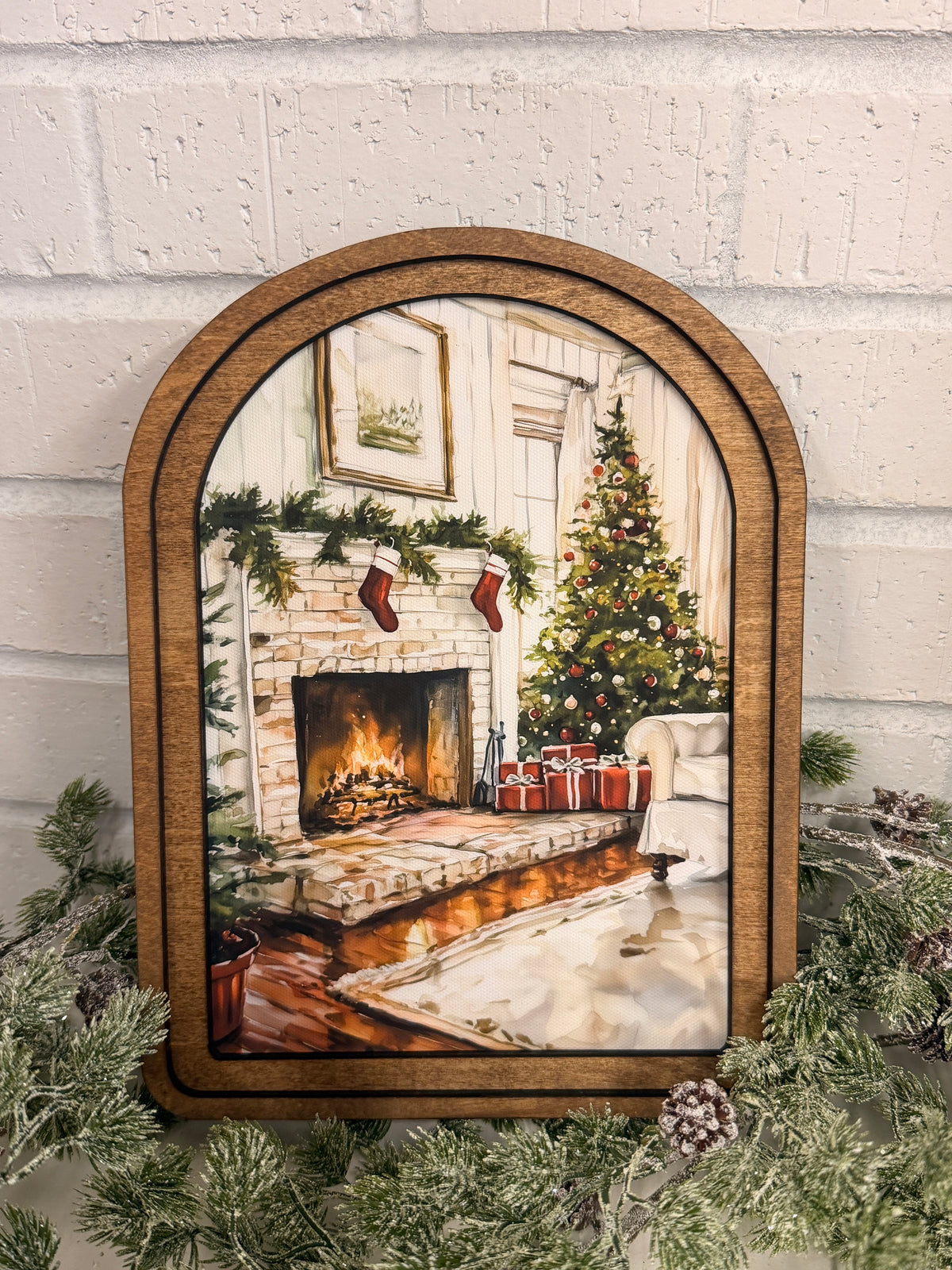 Arch Top Christmas Fireplace Framed Art
