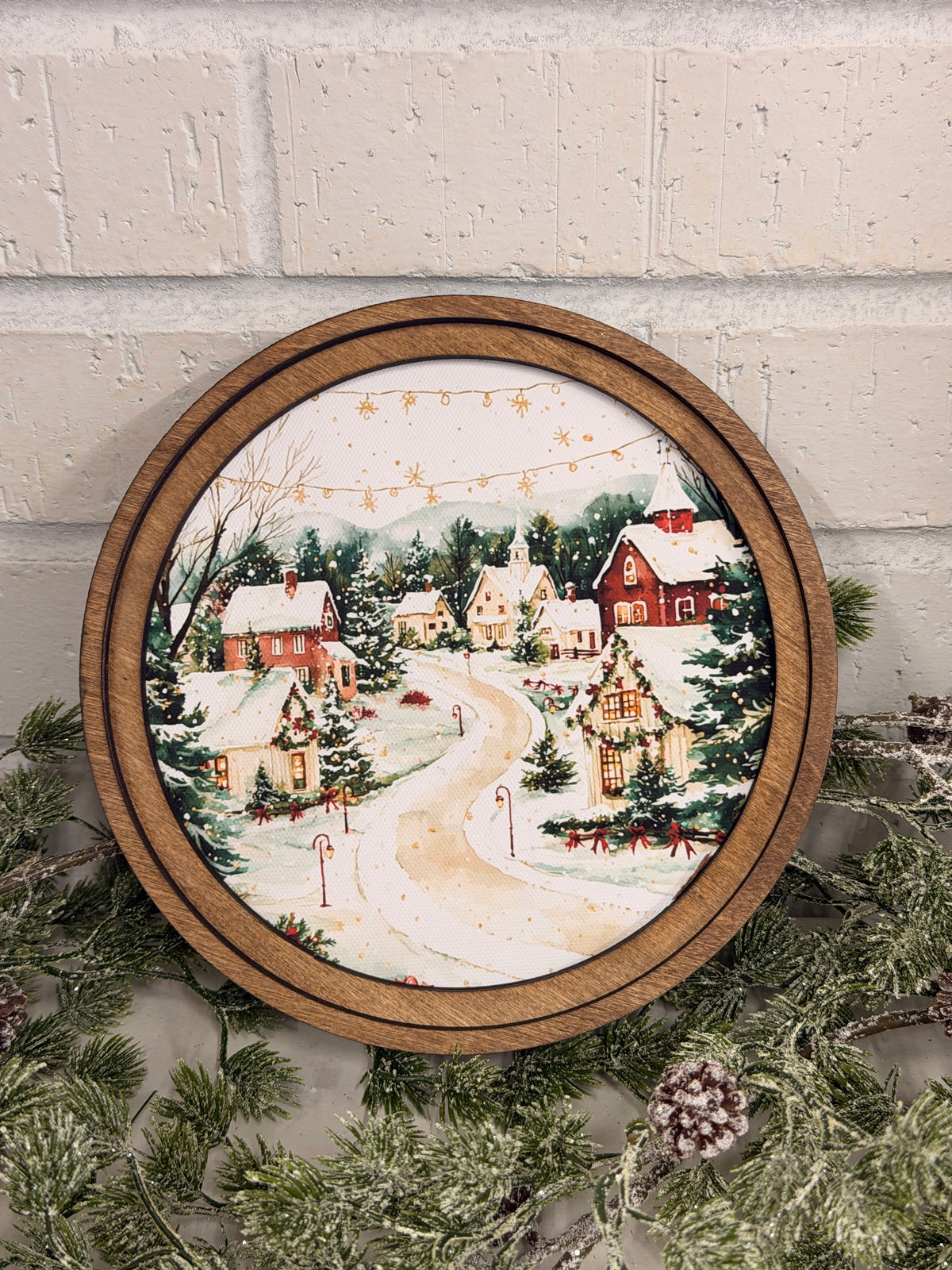8" Round Christmas Village Art