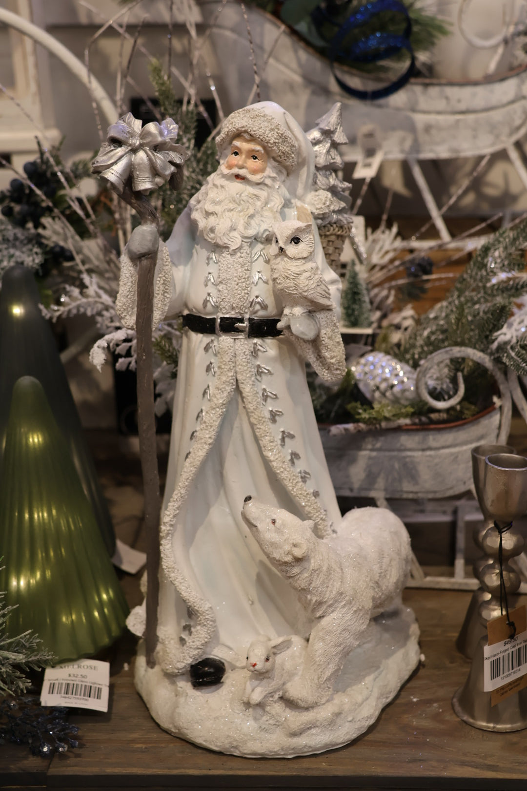 Resin Santa with Polar Bear and Bunny