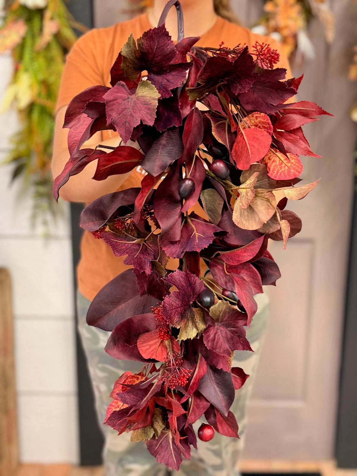 24" Burgundy Mixed Foliage & Berries Teardrop