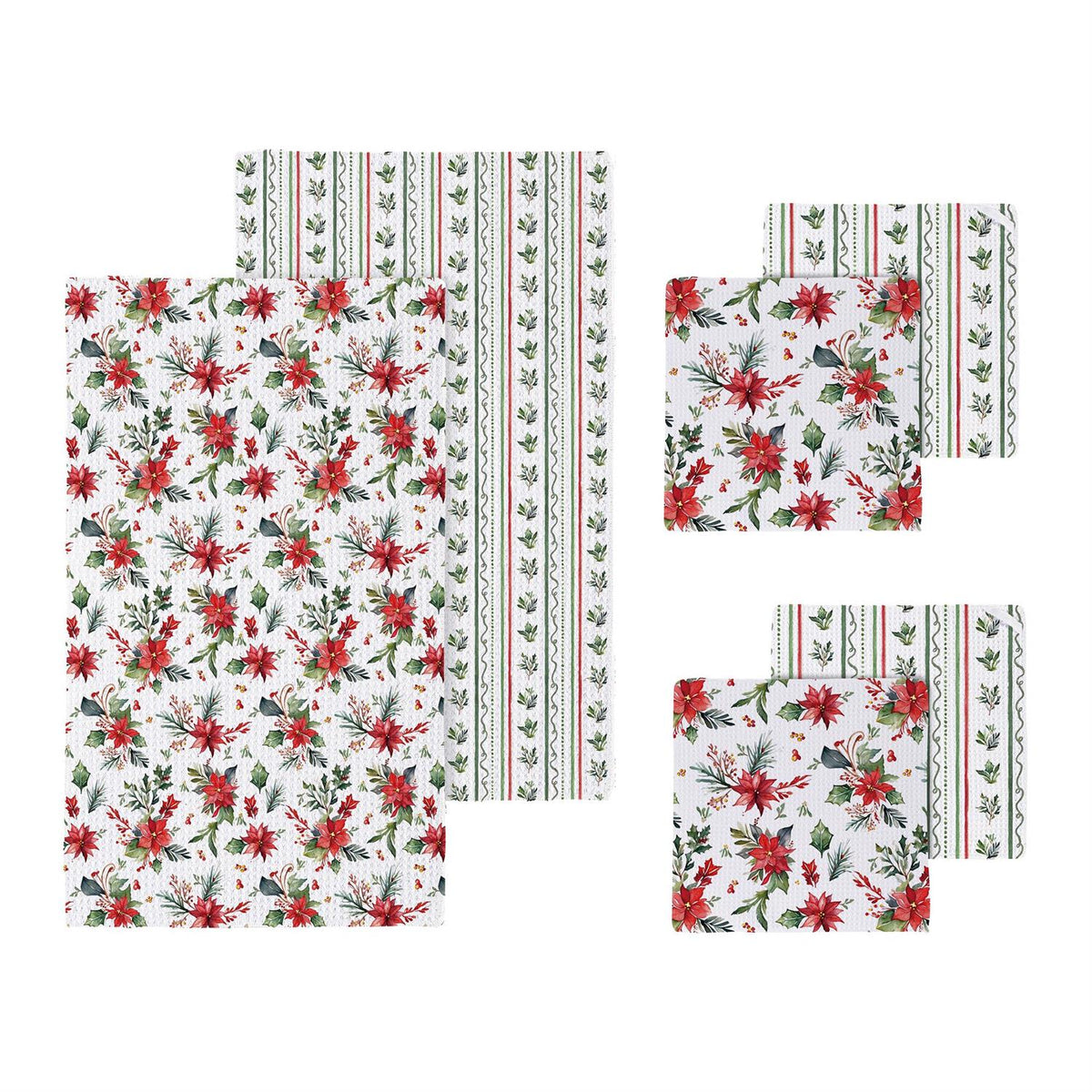 Close-up of poinsettia bliss kitchen towel gift set detail from Magnolias Home Decor