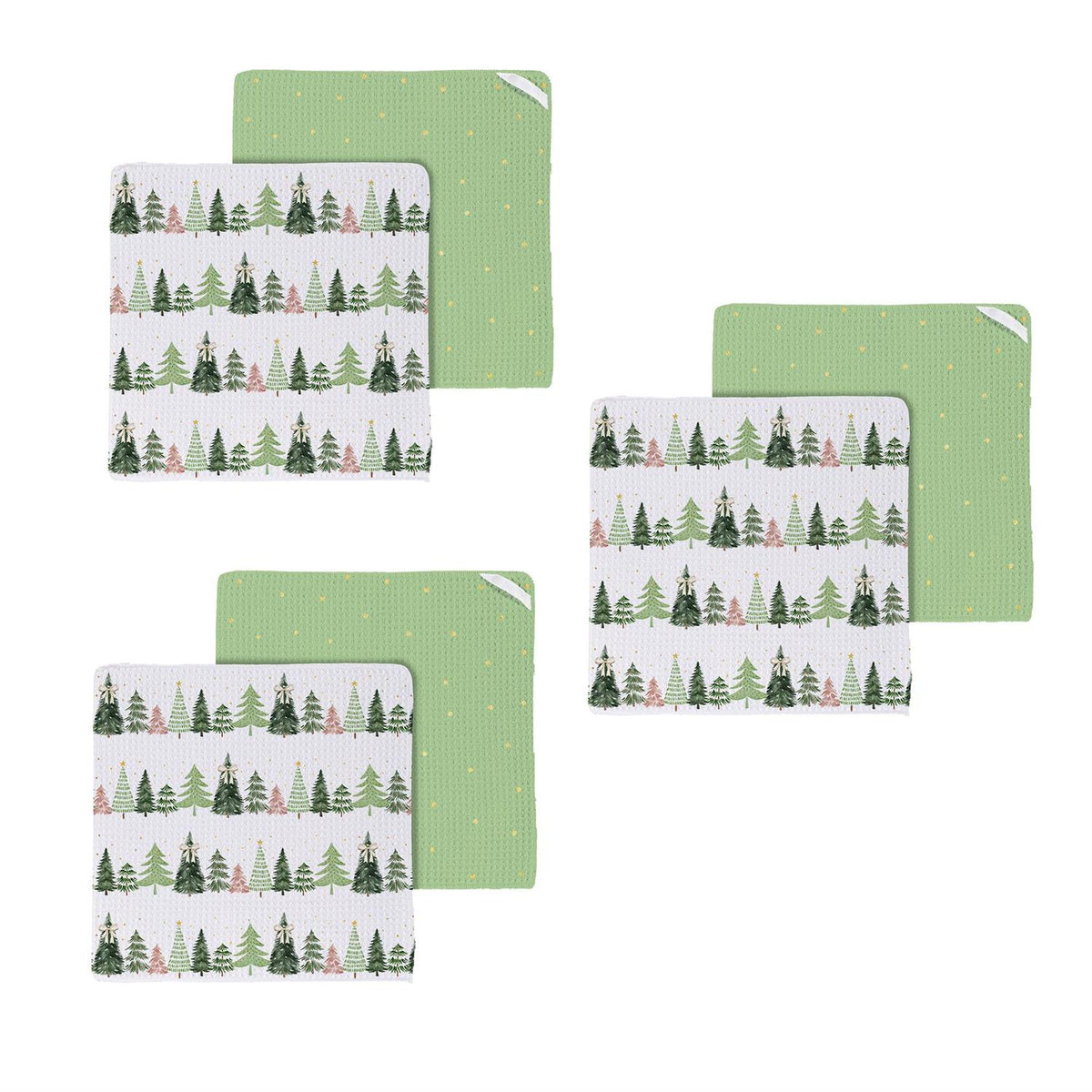 Close-up of shades of emerald trees dish towel detail from Magnolias Home Decor