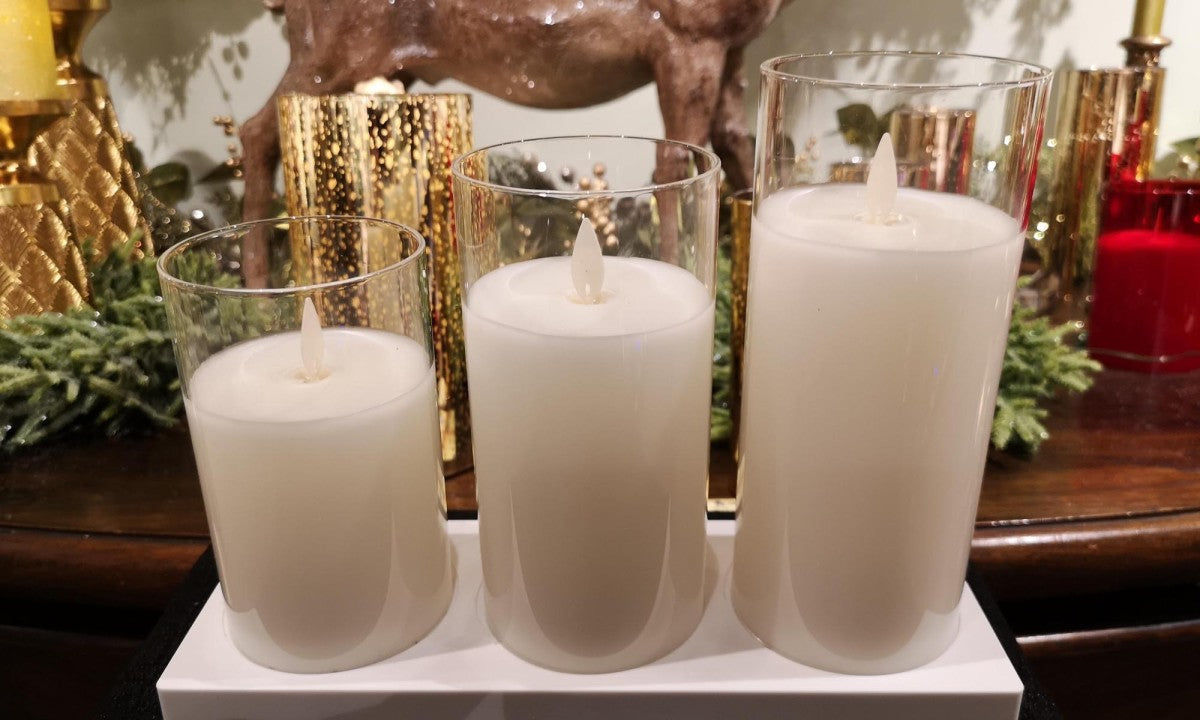 Cream Moving LED Rechargeable Candle Set