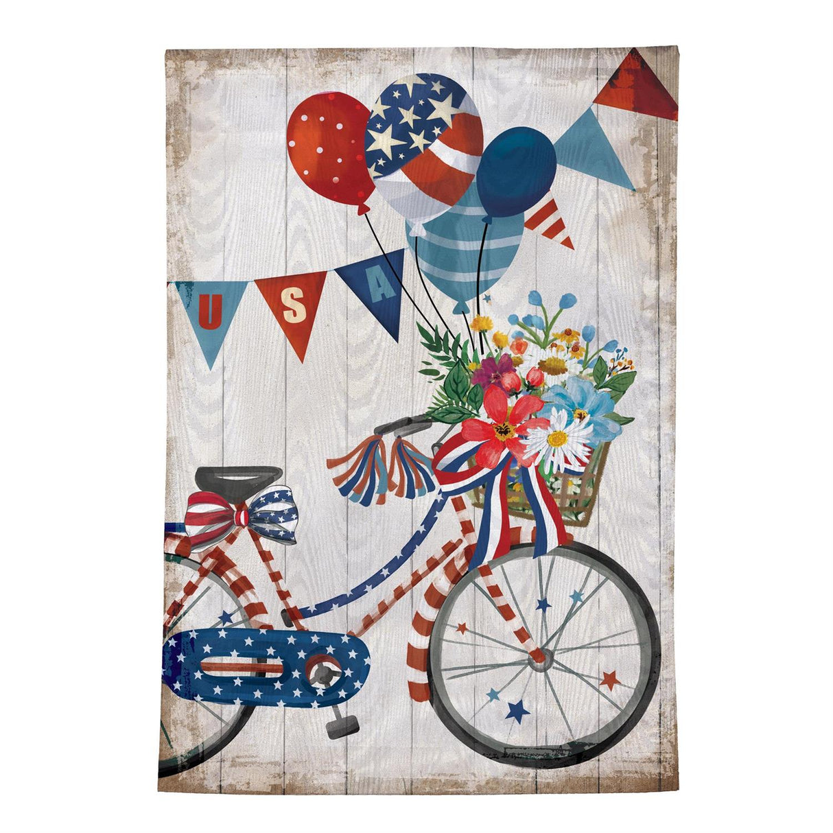 Red White & Bloom Bicycle Moire Garden Flag