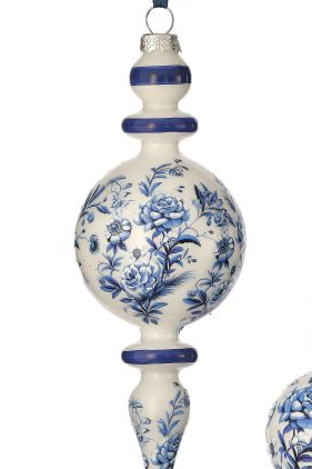 Glass Floral Print Finial Ornament