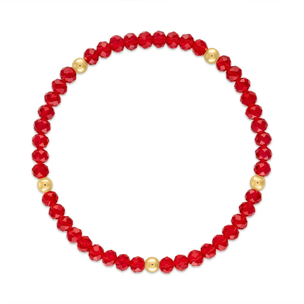 Red with Gold Ball Stretchy Facet Mila-Mix Bracelet