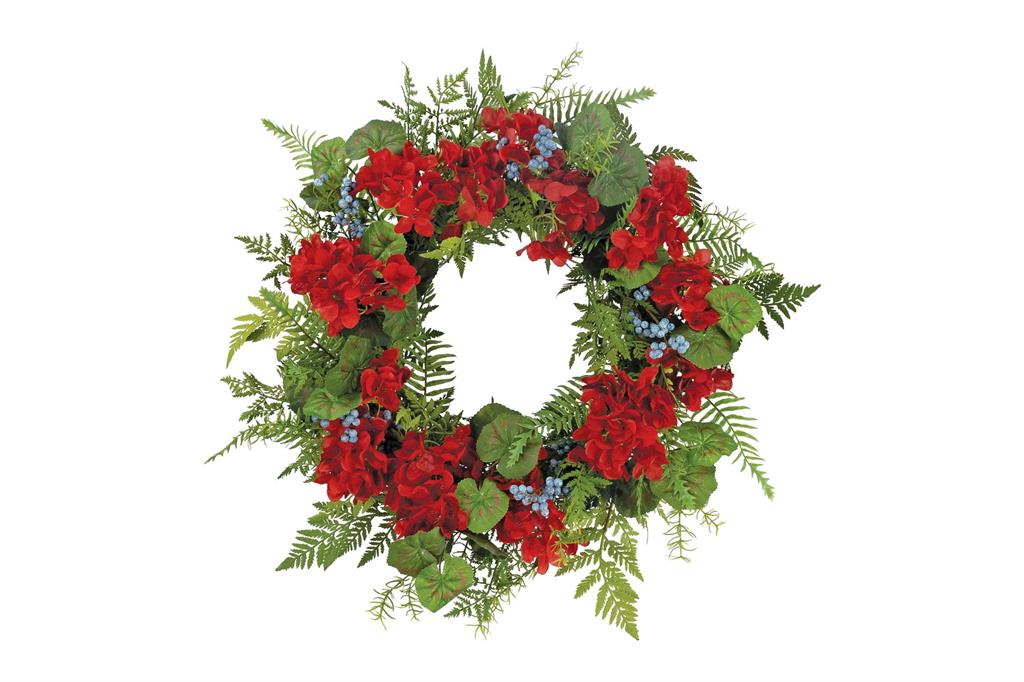 26" Red Royalty Geranium Berry Wreath