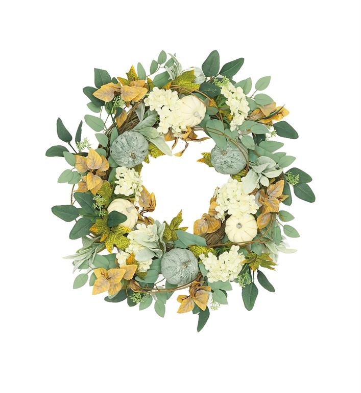 22" Pumpkin & Hydrangea Wreath