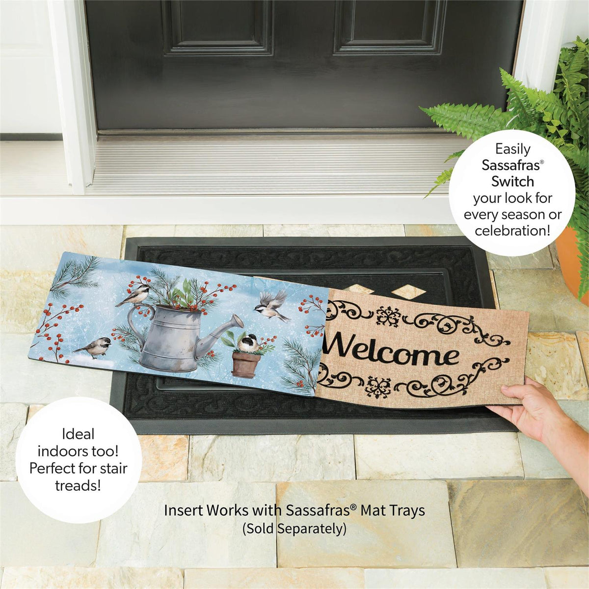 Snowbirds Chickadee Watering Can Sassafras Switch Mat view 4 from Magnolias Home Decor