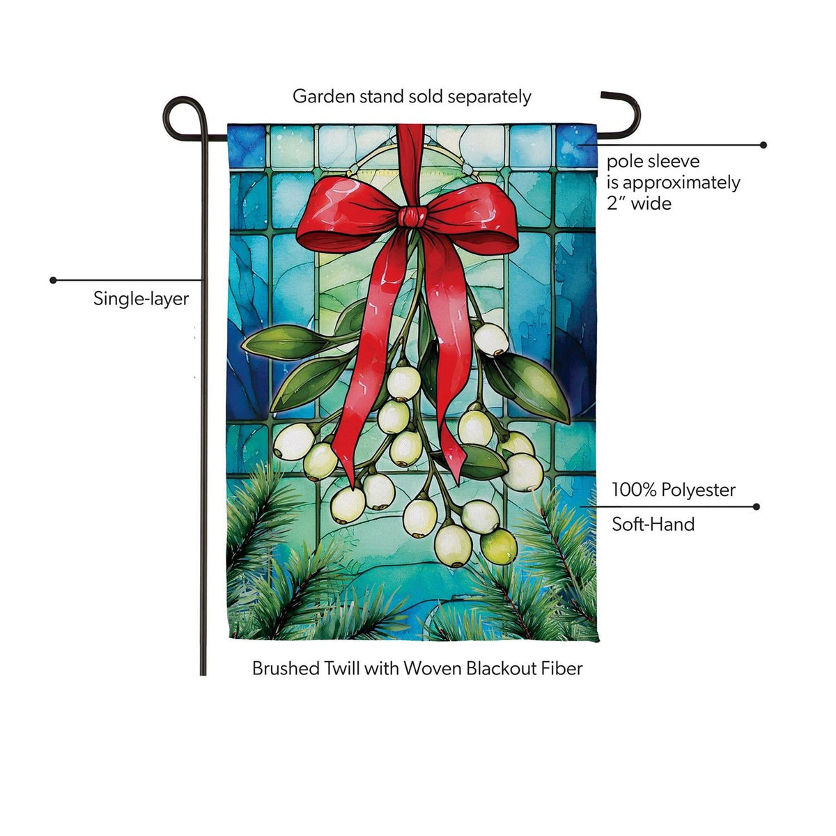 Stained Glass Mistletoe Suede Garden Flag view 5 from Magnolias Home Decor
