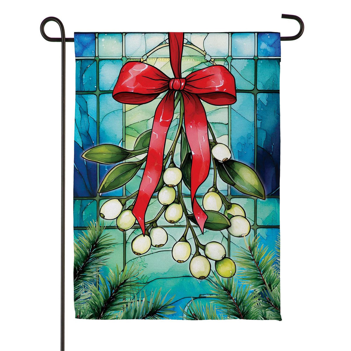 Stained Glass Mistletoe Suede Garden Flag view 6 from Magnolias Home Decor