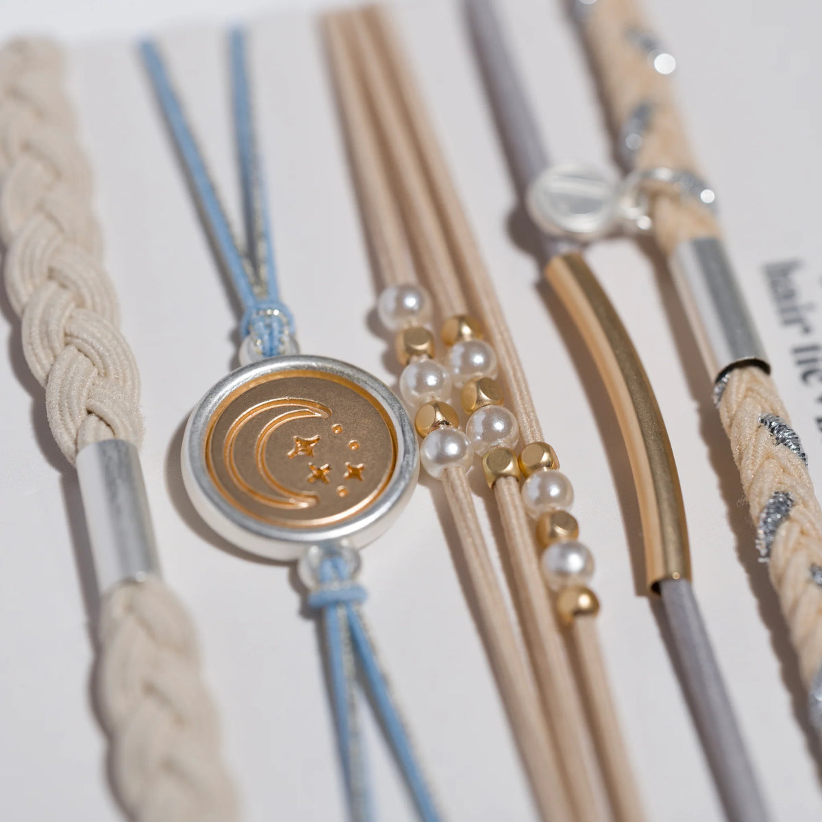 Wonder Soft Creams & Blues Hair Tie Bracelet Set