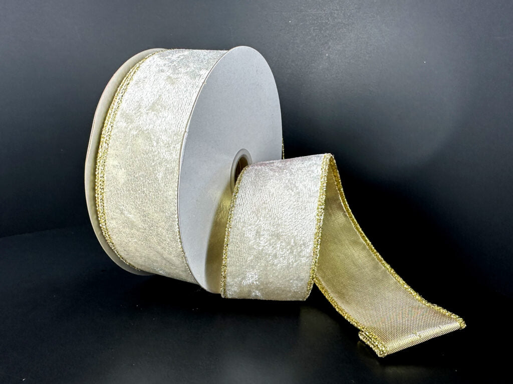 1.5" Ivory Crushed Velvet Ribbon Bolt