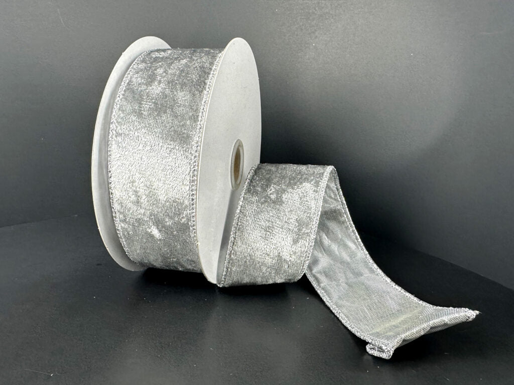 1.5" Silver Crushed Velvet Ribbon Bolt