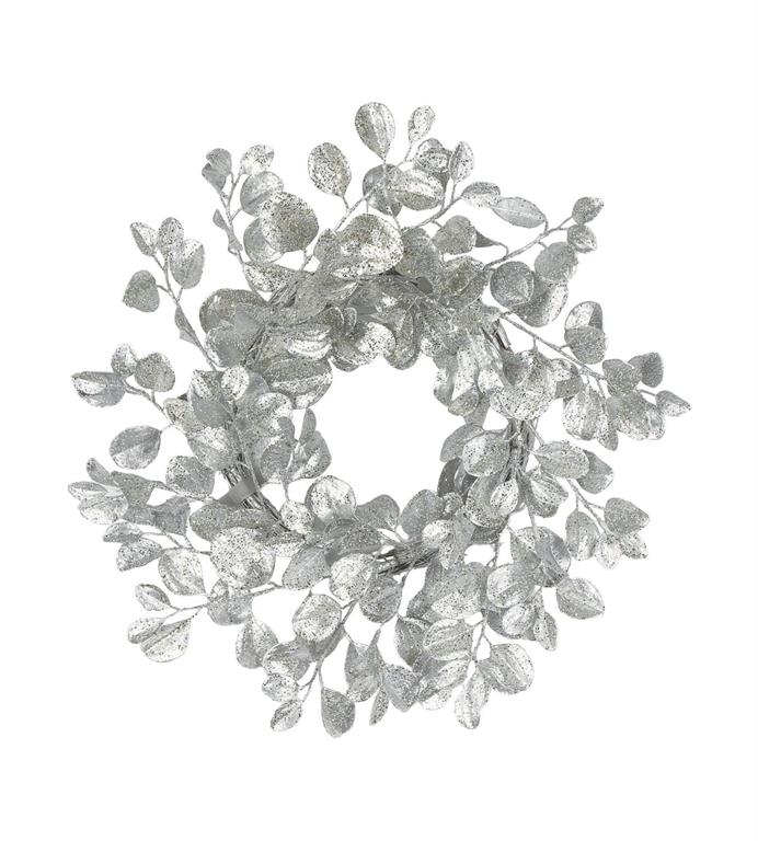 24" Silver Glittered Paddle Leaf Wreath