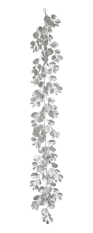 6' Silver Glittered Paddle Leaf Garland