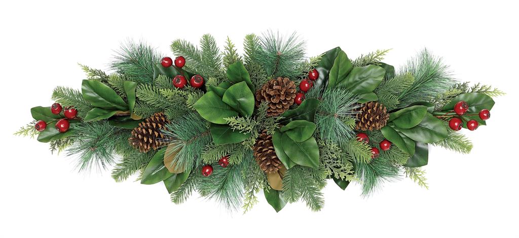 40" Pine Centerpiece with Magnolia Leaf, Berry & Cones