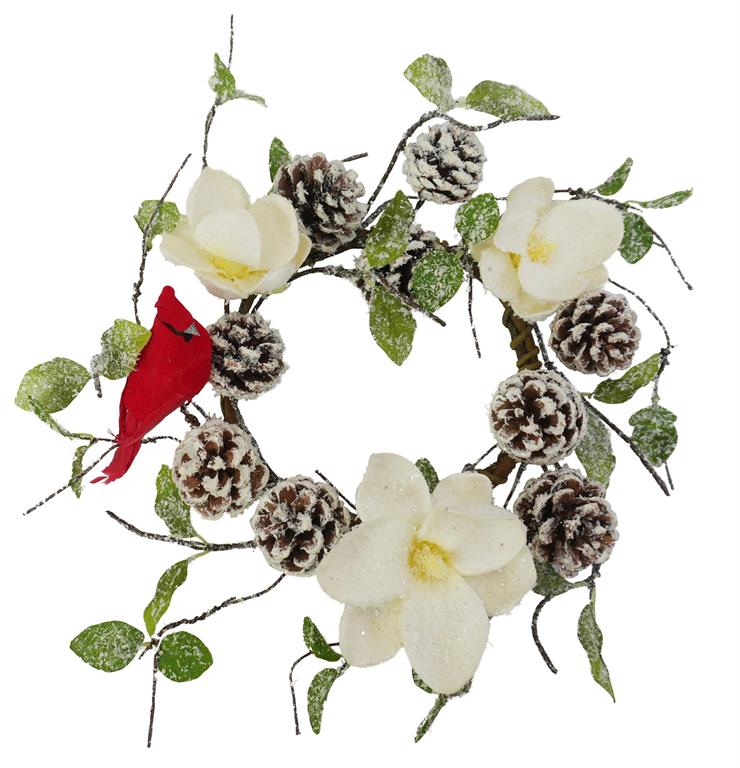16" Magnolia, Pinecone & Cardinal Candle Ring