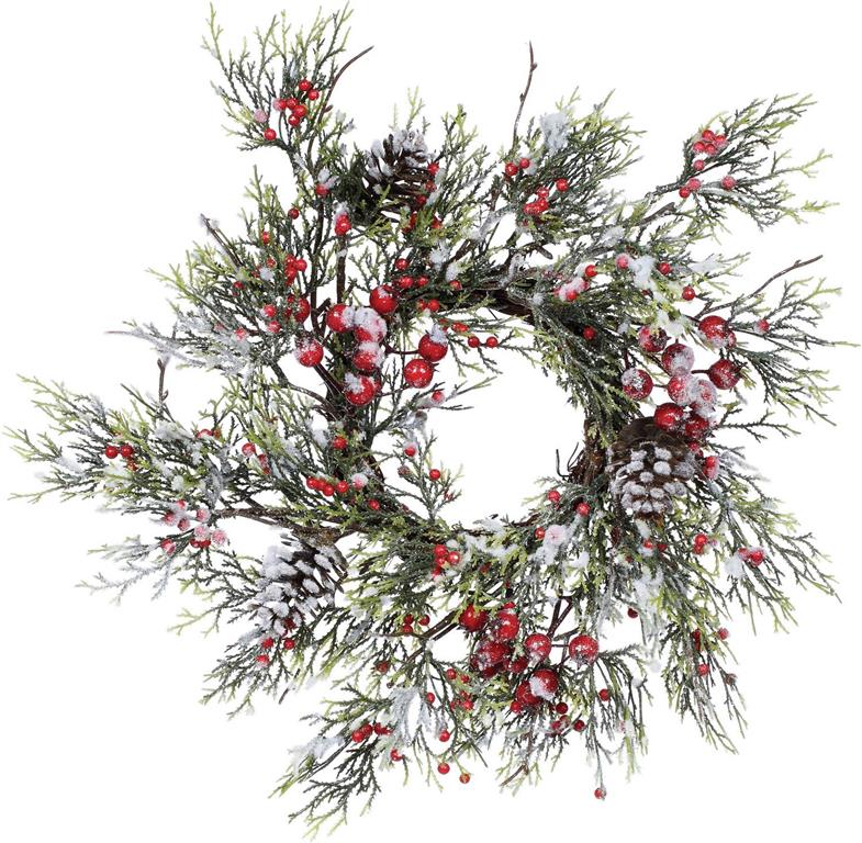 12" Glitter Pine Flocked Berry & Pinecone Candle Ring
