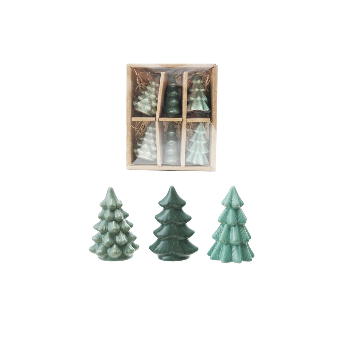 Green Stoneware Trees Set of 6