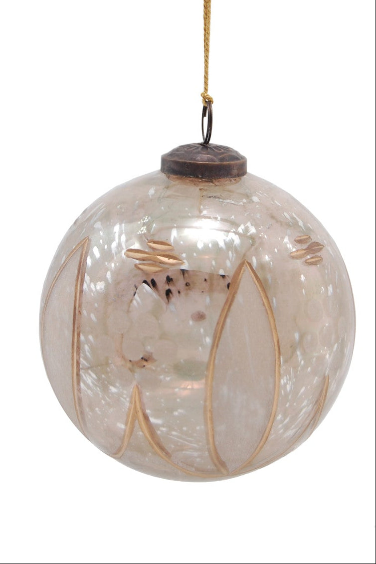 Large Etched Mercury Glass Ball Ornament - 2 Styles