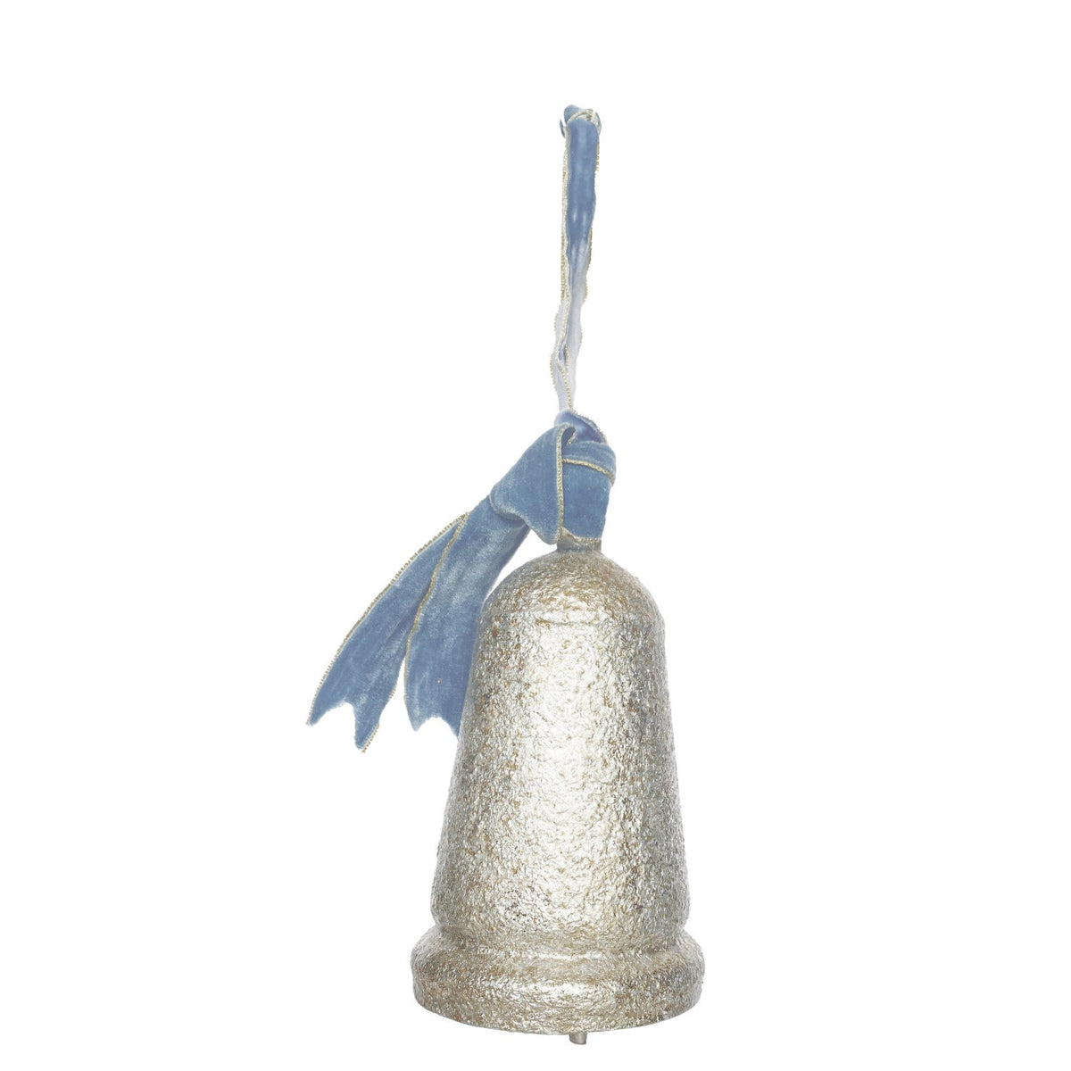 Large Metal & Wood Bell with Blue Velvet Ribbon