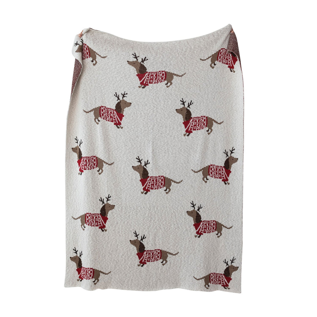 Daschund Thru The Snow Cotton Knit Throw Blanket