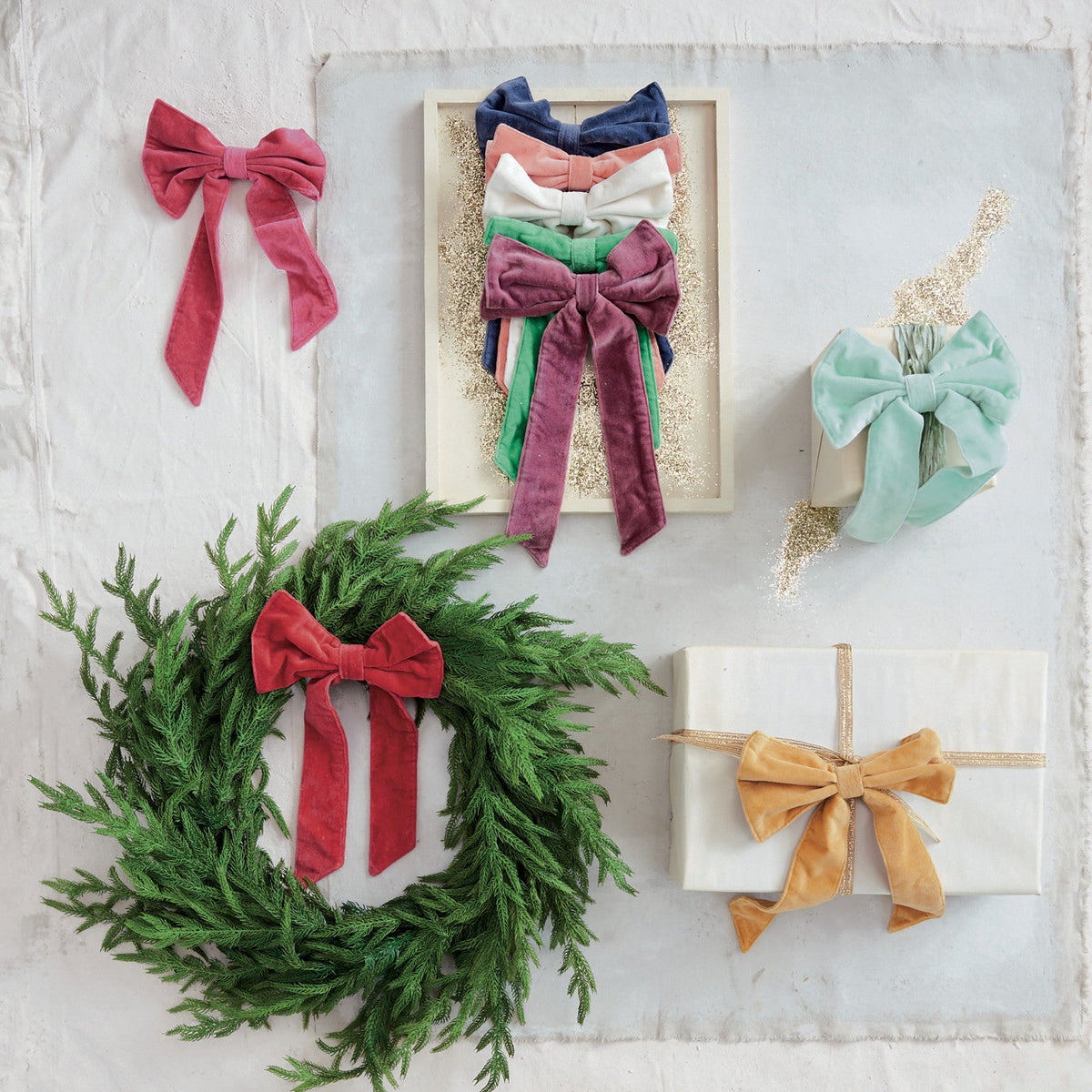 Navy Cotton Velvet Clip-on Bow