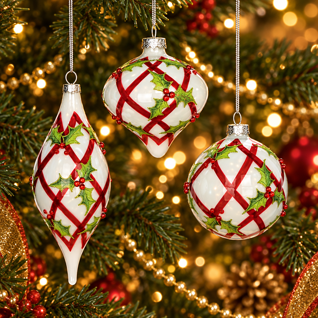 Holly Leaf, Ball & Finial Ornament - 3 Styles