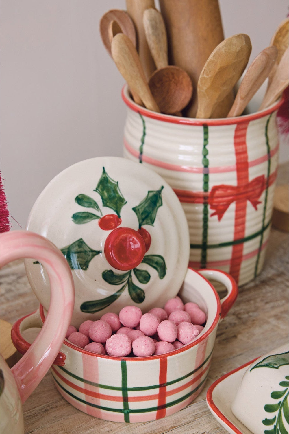 Hand-Painted Holiday Stoneware Baker with Lid