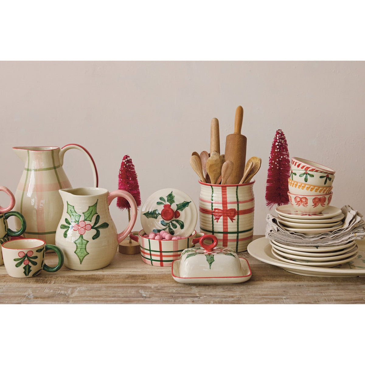 Hand-Painted Holiday Stoneware Baker with Lid