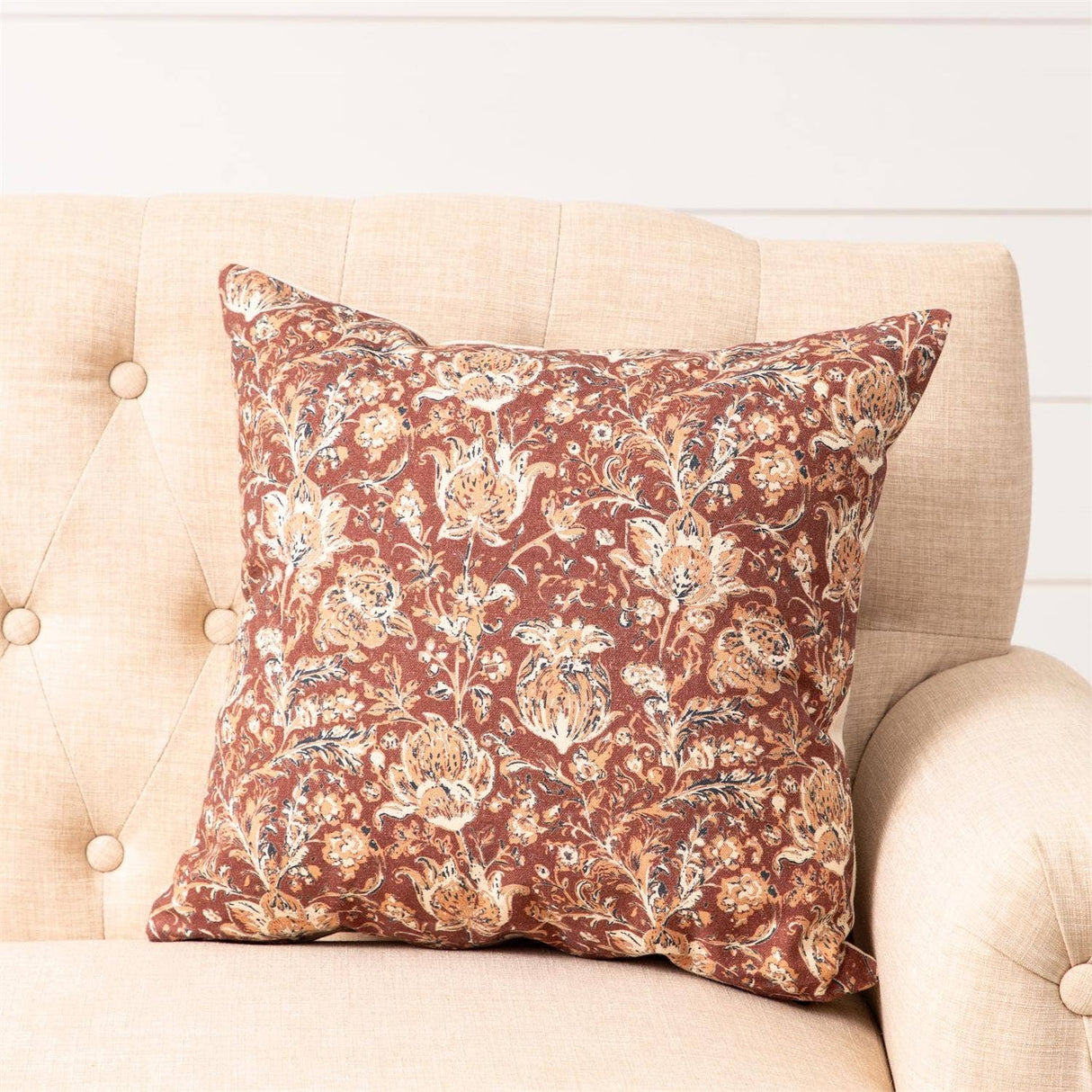 Rust And Navy Block Print Pillow home decor accent from Magnolias Home Decor