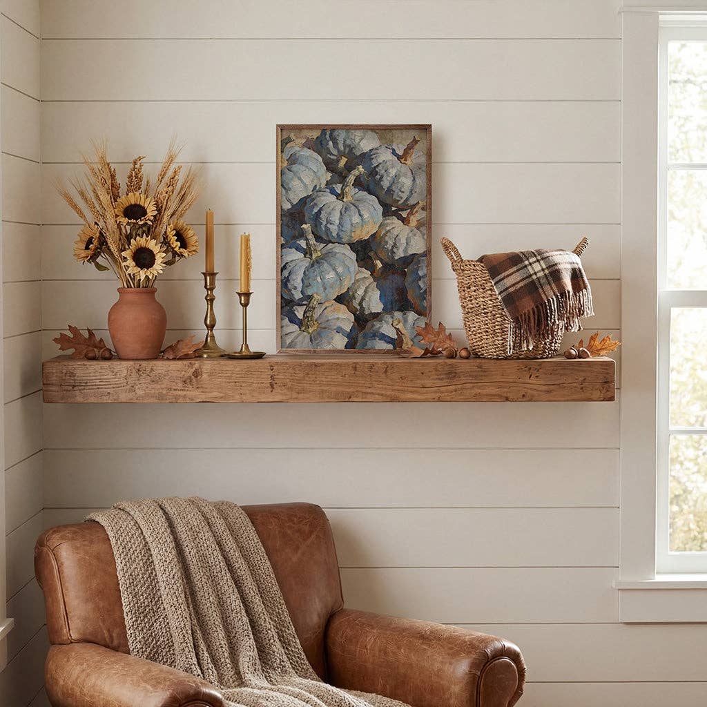 Blue Heirloom Pumpkin Cluster Wood Art