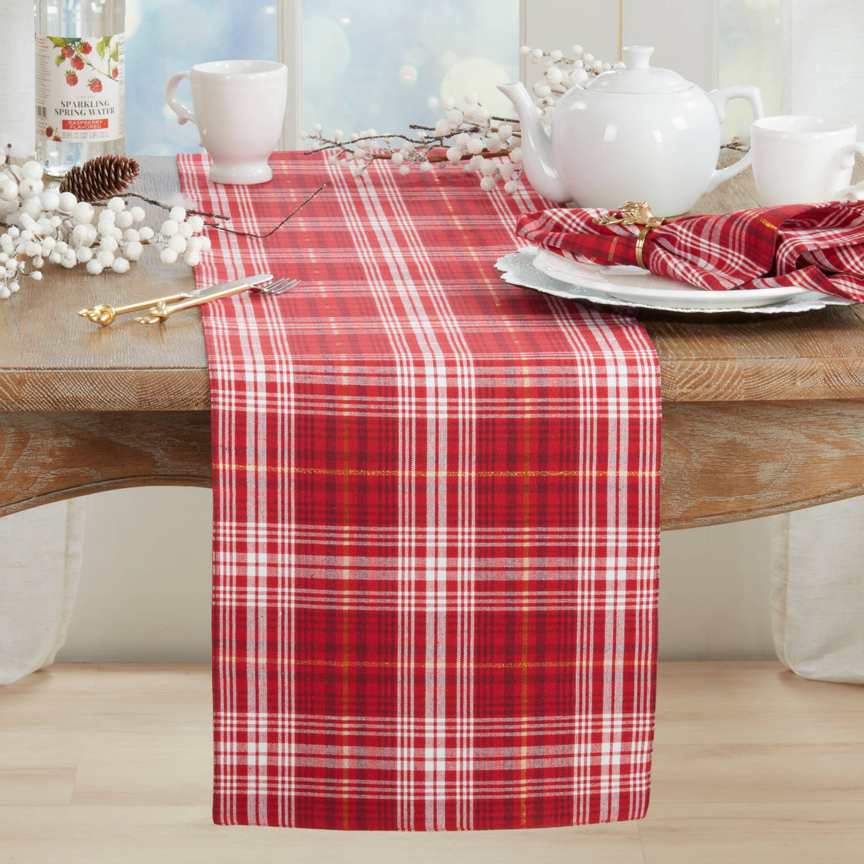 Recycled Red Plaid Table Runner