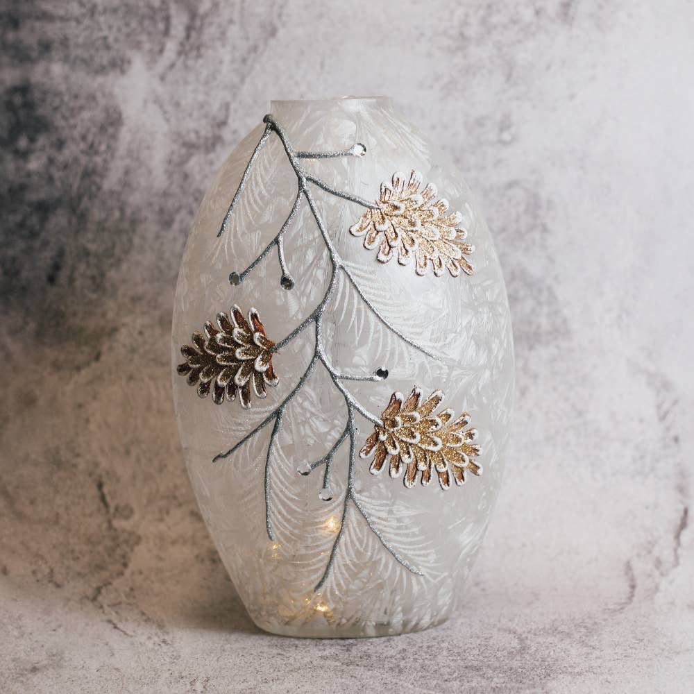 Pinecone Branch Glass Oval Luminary