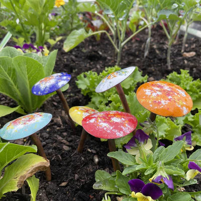 Small Copper Enamel Mushrooms