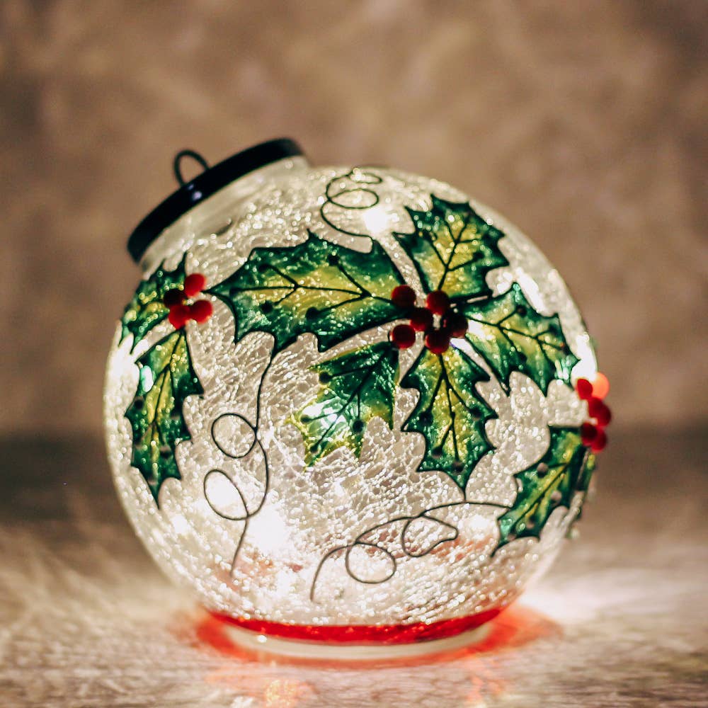 Holly Berry Glass Ornament Luminary