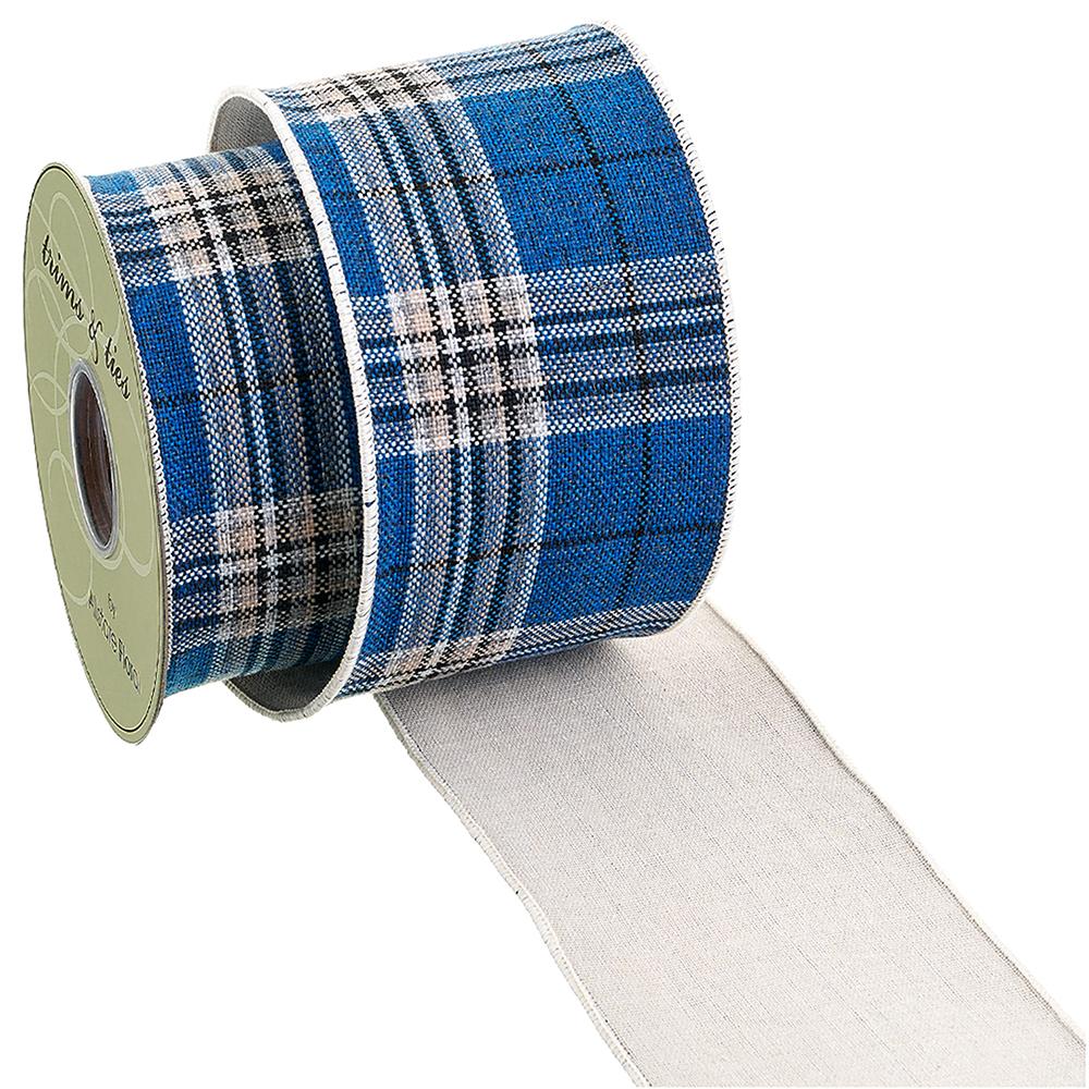 4" Blue Plaid Ribbon Bolt