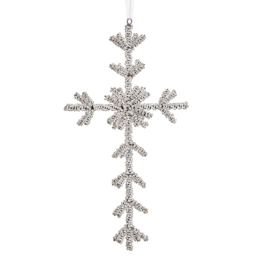 Silver Diamond Cross Ornament